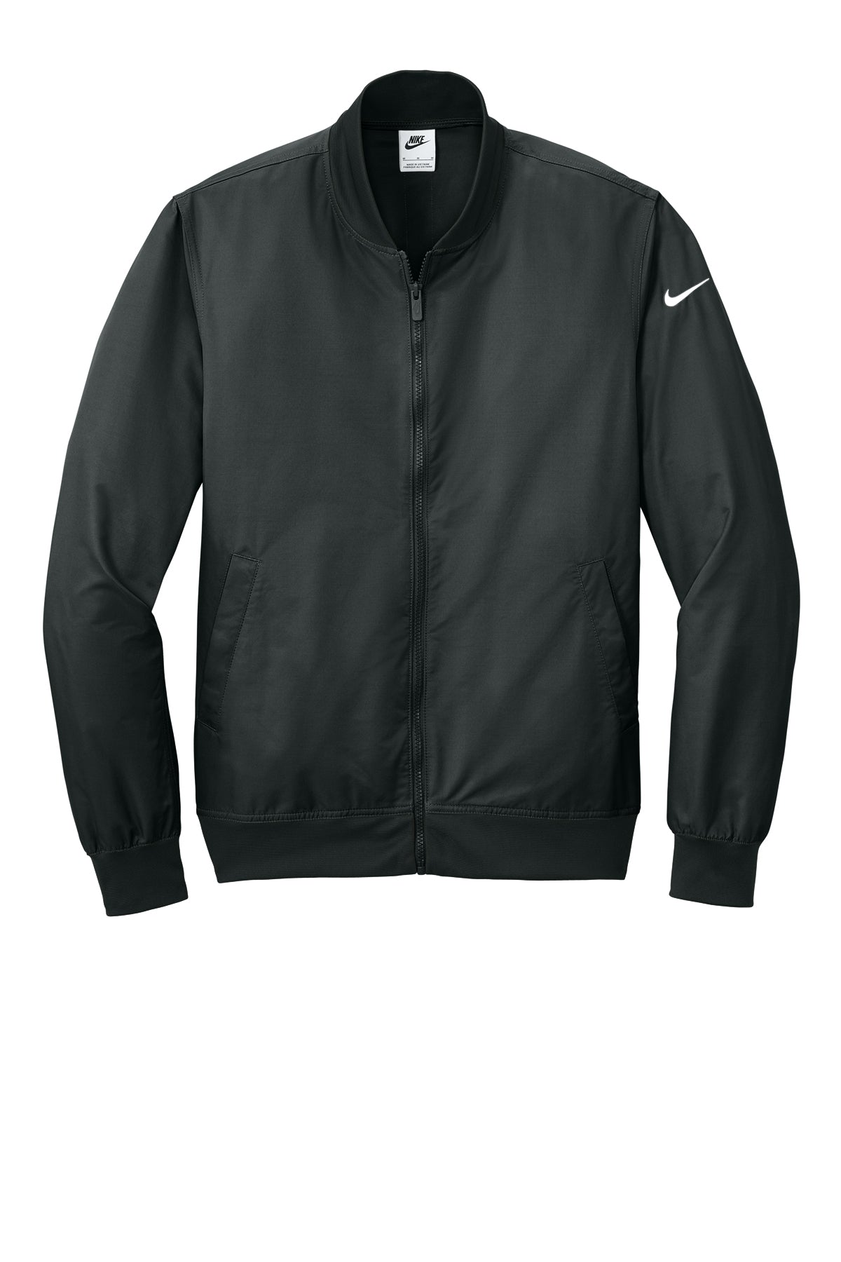 Compass Church Nike Bomber Jacket in Black, flat front view