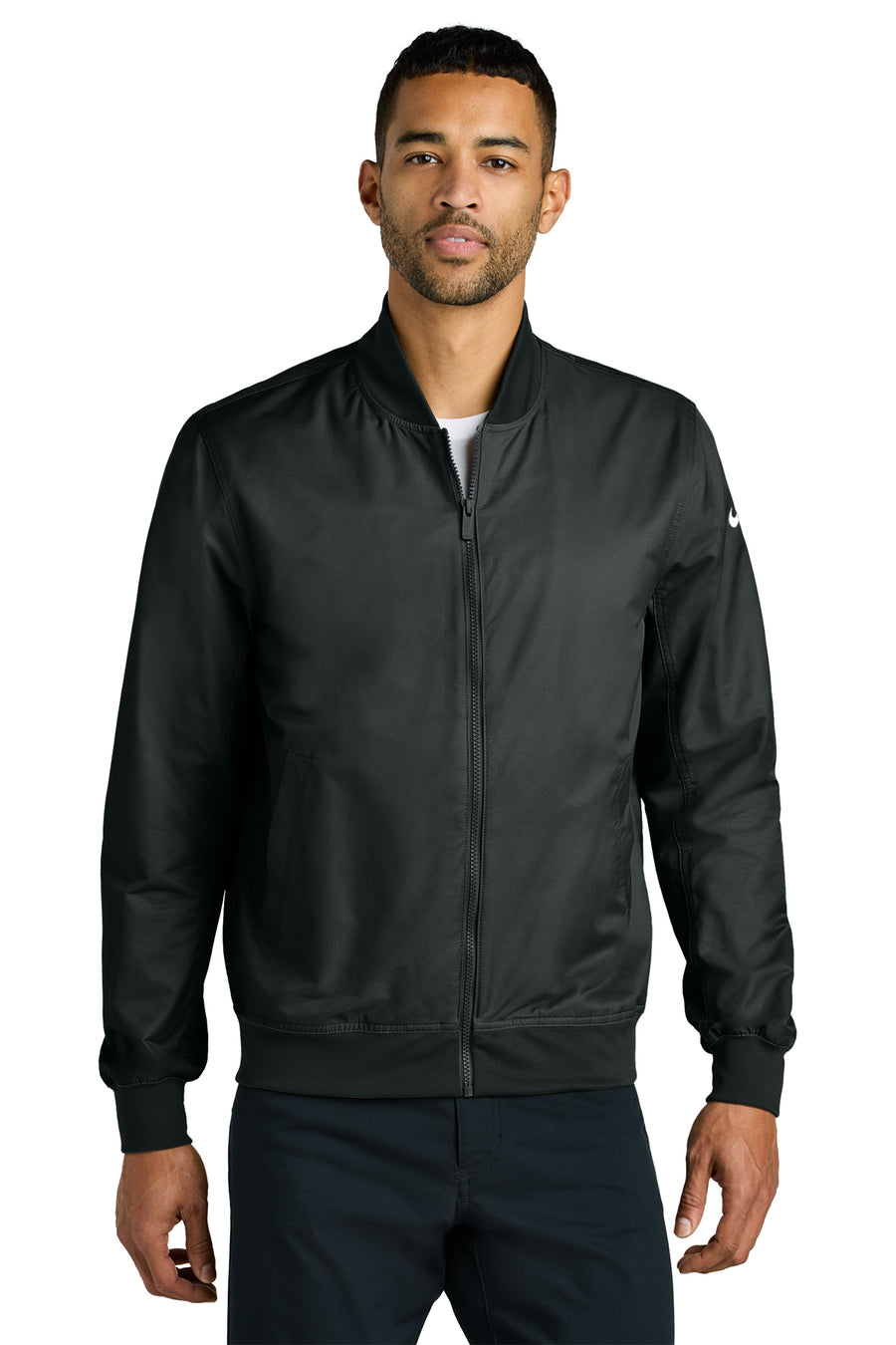 Compass Church Nike Bomber Jacket in Black, front view