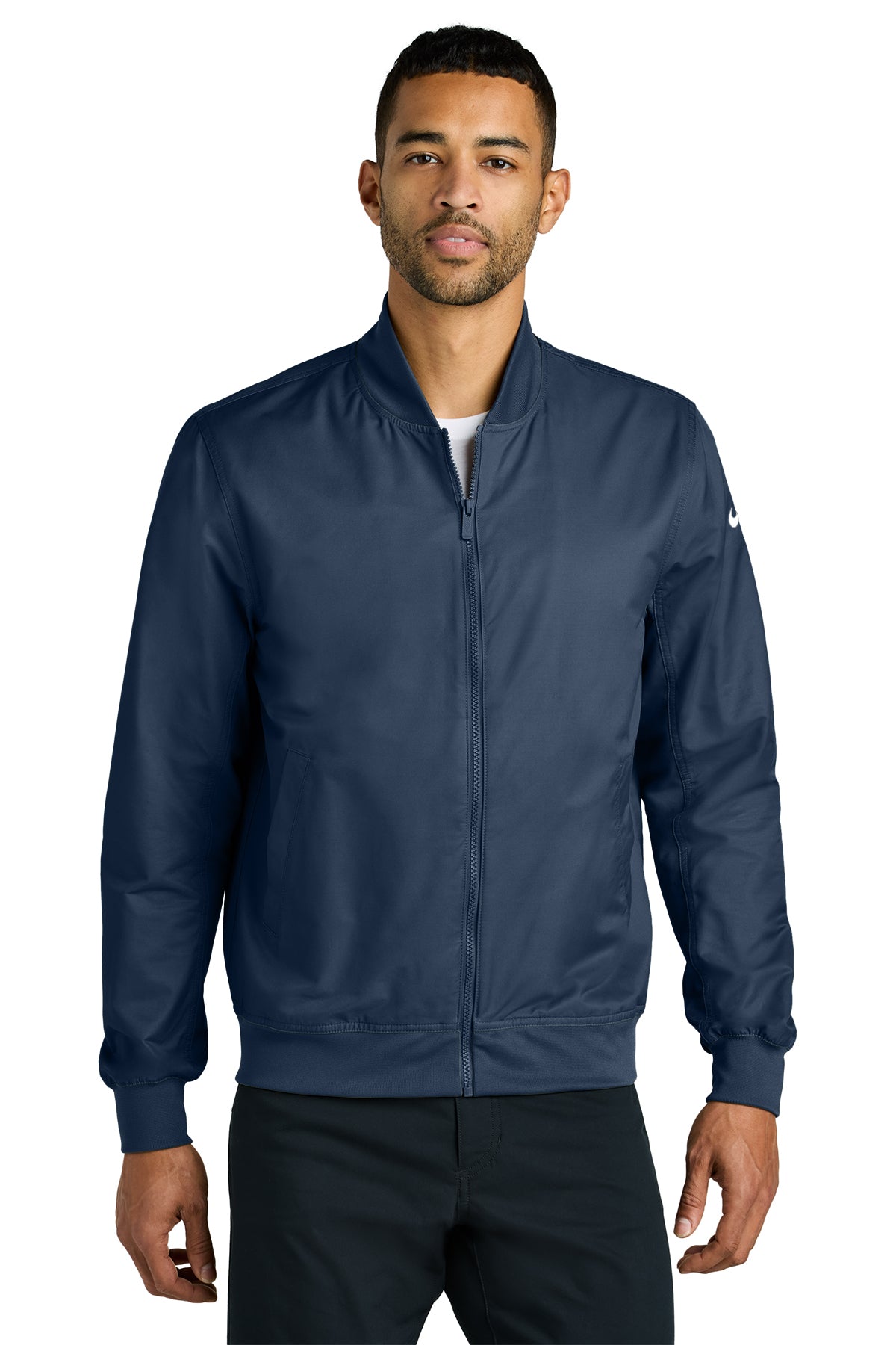 Compass Church Nike Bomber Jacket in Midnight Navy, front view