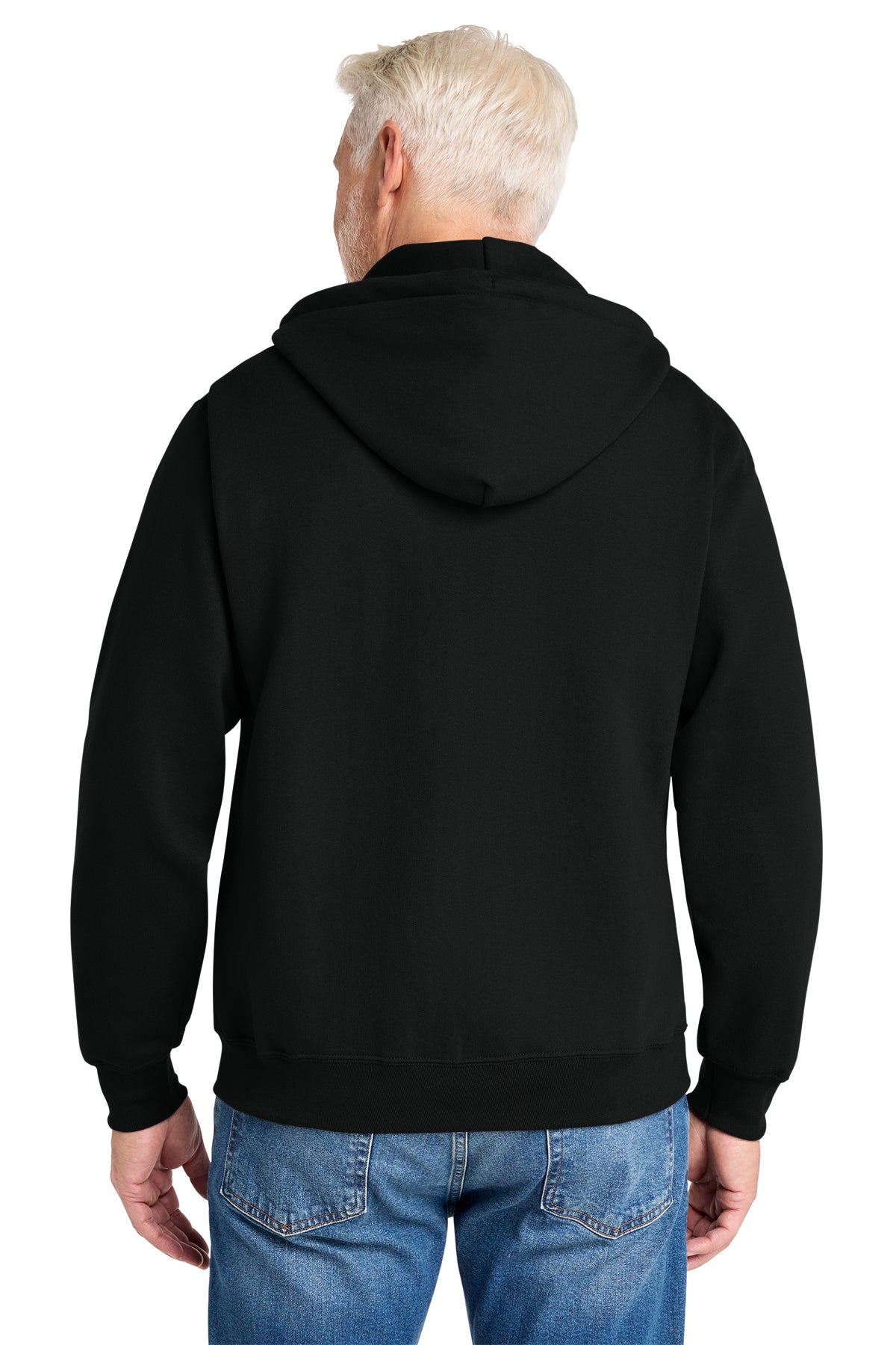 Compass Church Full-Zip Hooded Sweatshirt in Jet Black, back view