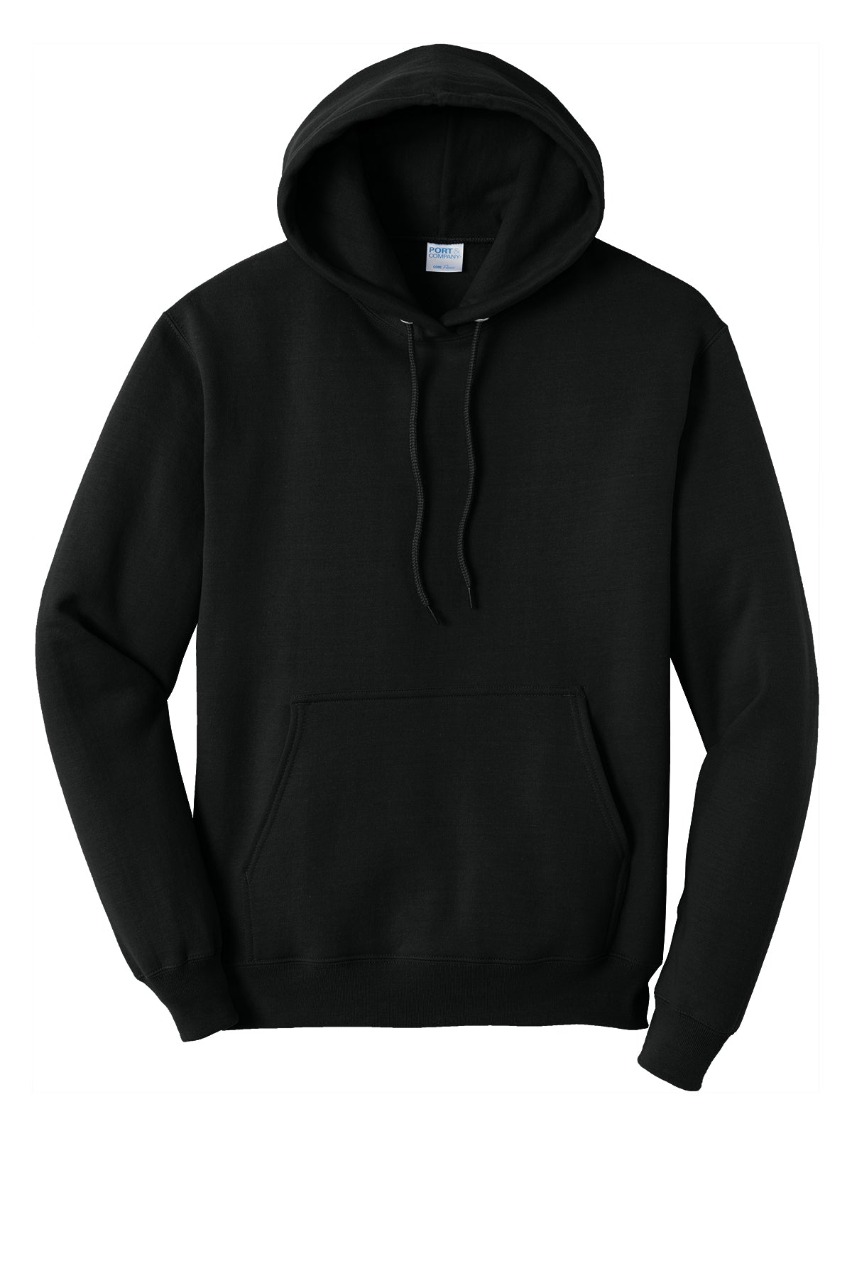 Compass Church Pullover Hooded Sweatshirt in Jet Black, flat front view