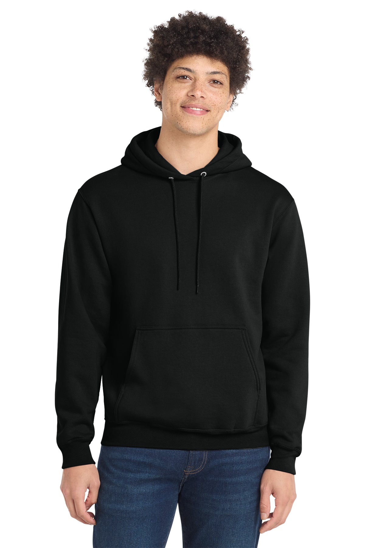 Compass Church Pullover Hooded Sweatshirt in Jet Black, front view
