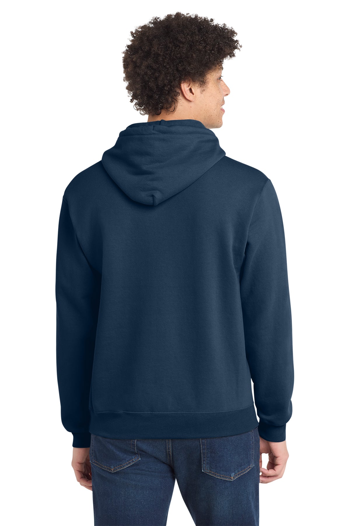 Compass Church Pullover Hooded Sweatshirt in Navy, back view